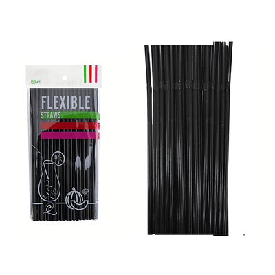 Bombillas de plásticas flexibles negro 21cm 100pcs