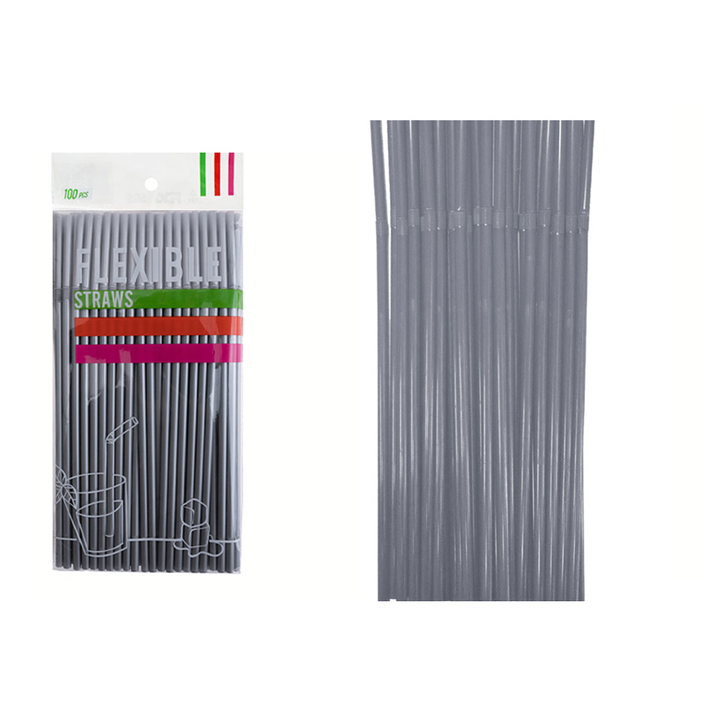 Bombillas de plásticas flexibles plateado 21cm 100pcs