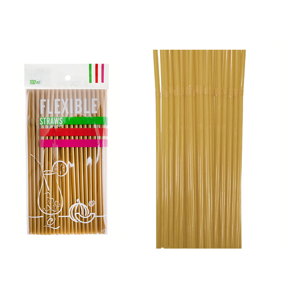 Bombillas de plásticas flexibles dorado 21cm 100pcs