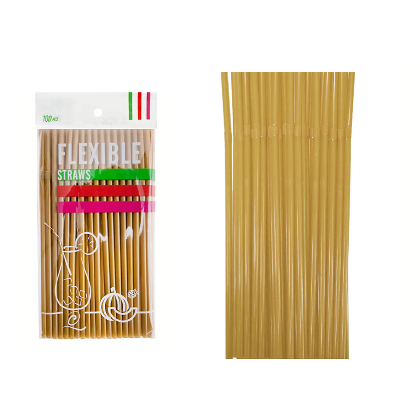 Bombillas de plásticas flexibles dorado 21cm 100pcs 1