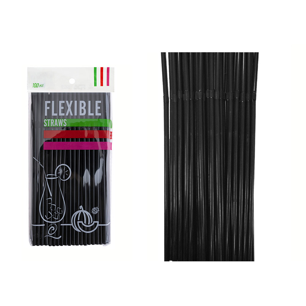 Bombillas de plásticas flexibles negro 21cm 100pcs