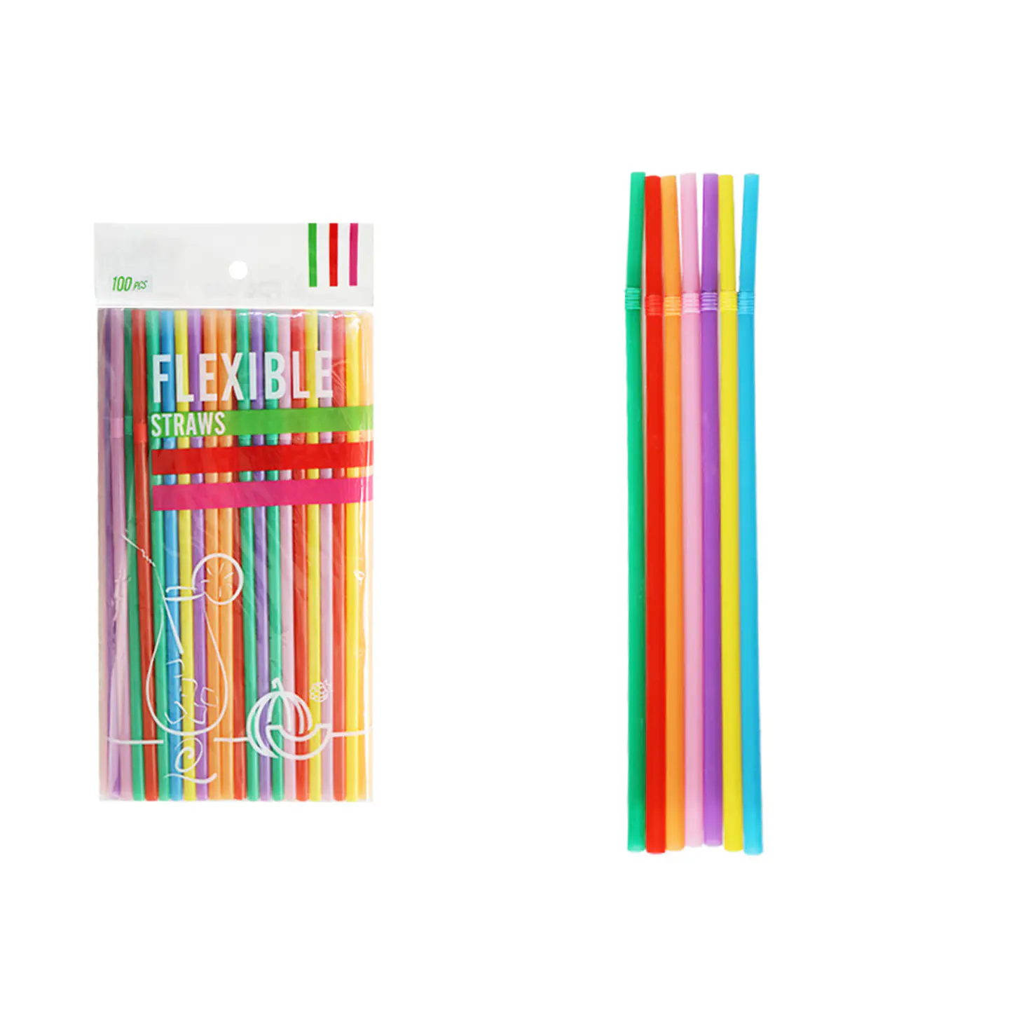 Bombillas de plásticas flexibles multicolor 0.5*21cm 100pcs 1
