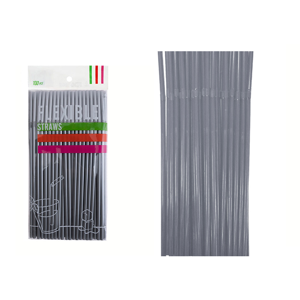 Bombillas de plásticas flexibles plateado 21cm 100pcs