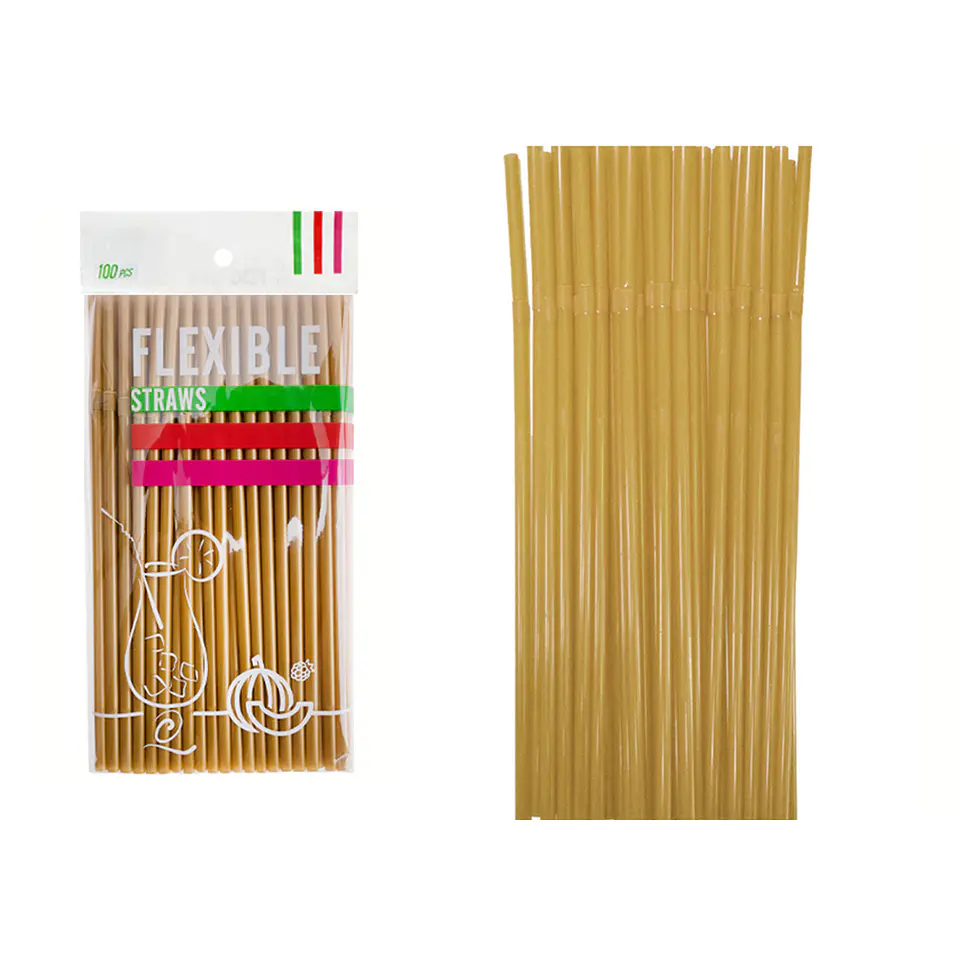 Bombillas de plásticas flexibles dorado 21cm 100pcs 1