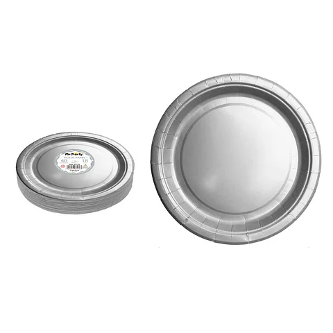Platos de papel plateado 18cm 40pcs