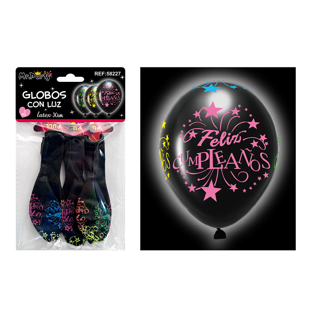 Globos negro con luz 30cm 3pcs