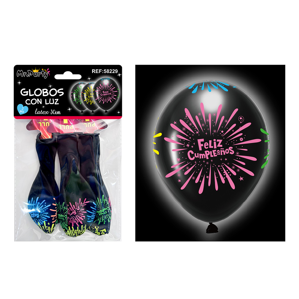 Globos negro con luz 30cm 3pcs