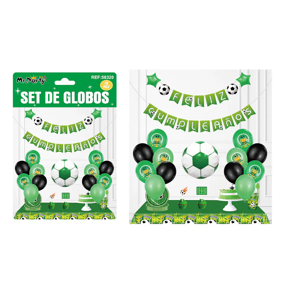 Set de globos látex y guirnalda de fútbol 18pcs 1