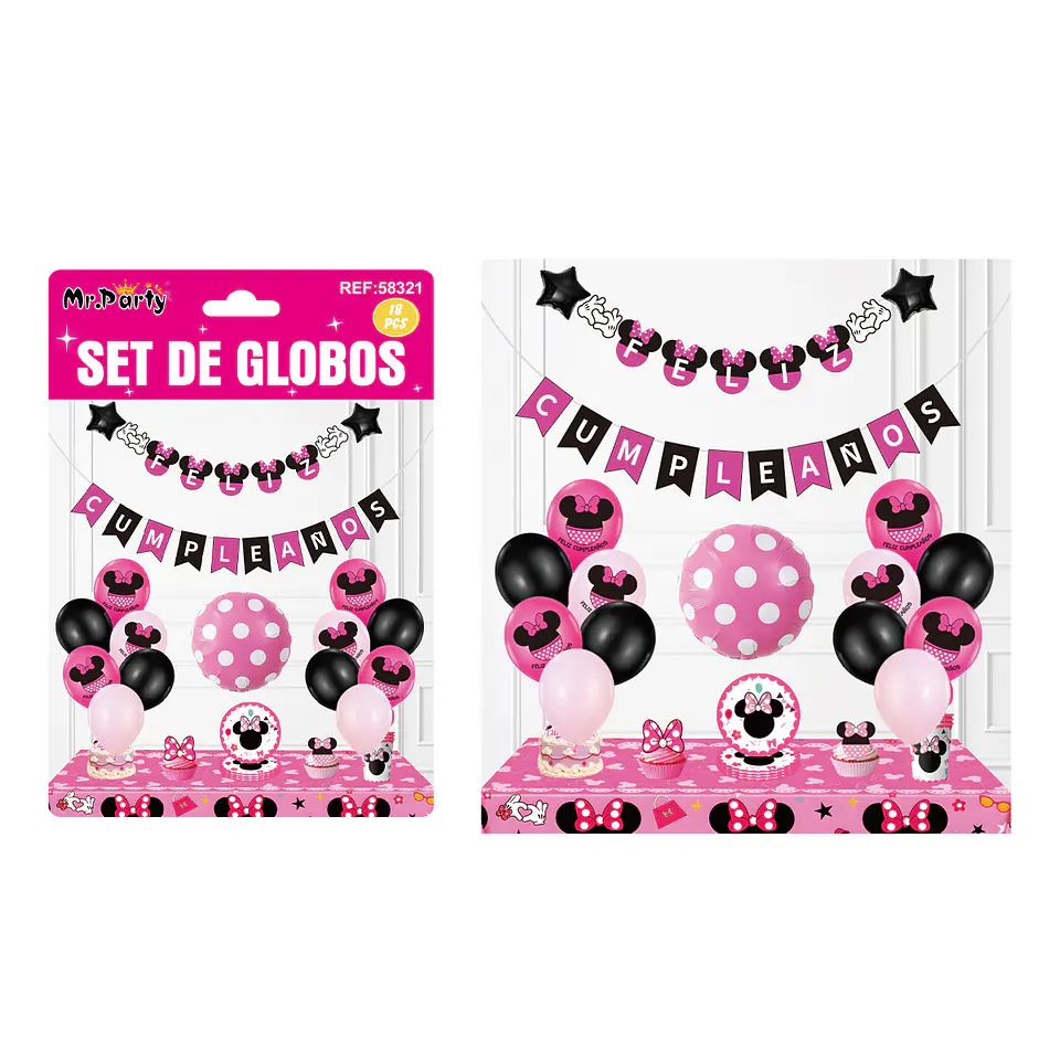 Set de globos látex y guirnalda de Minnie 18pcs 1