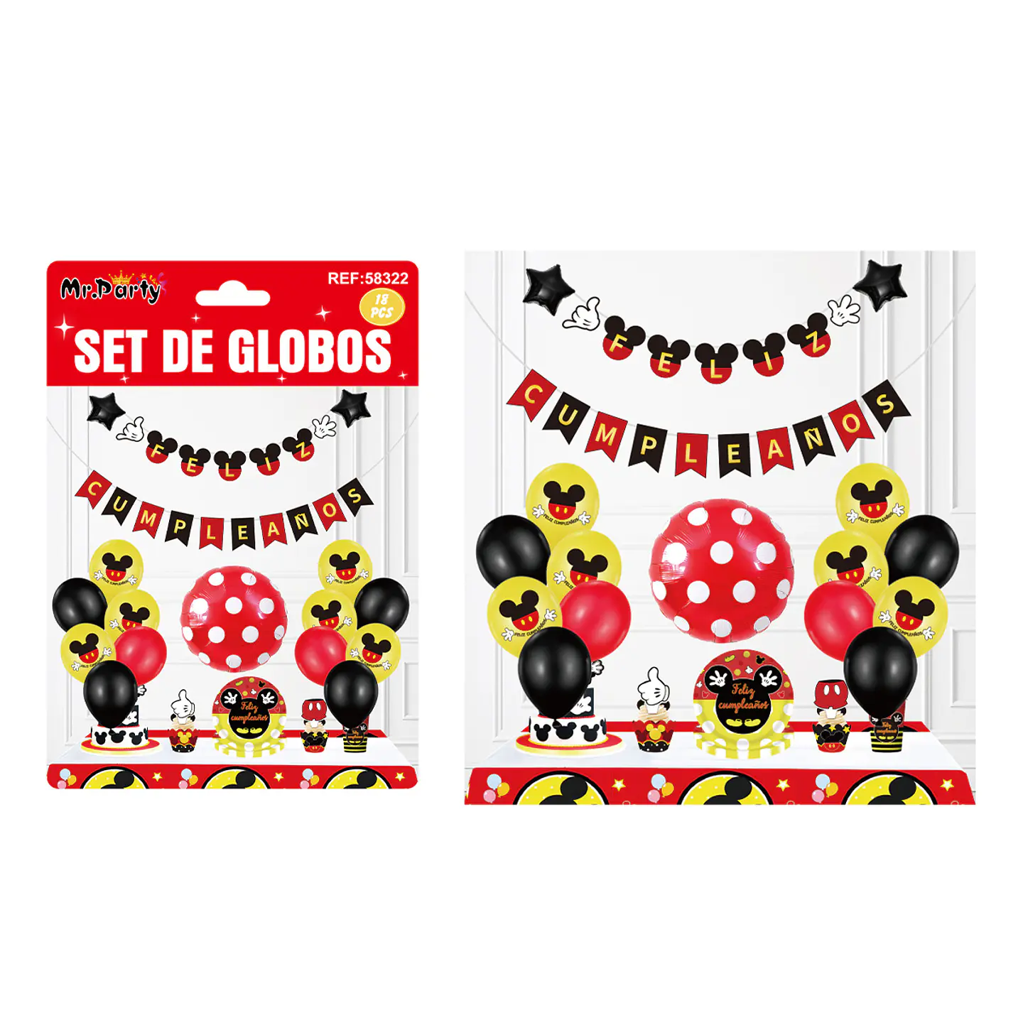Set de globos látex y guirnalda de Mickey 18pcs 1