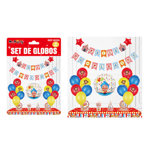 Set de globos látex con guirnalda de payaso 18pcs
