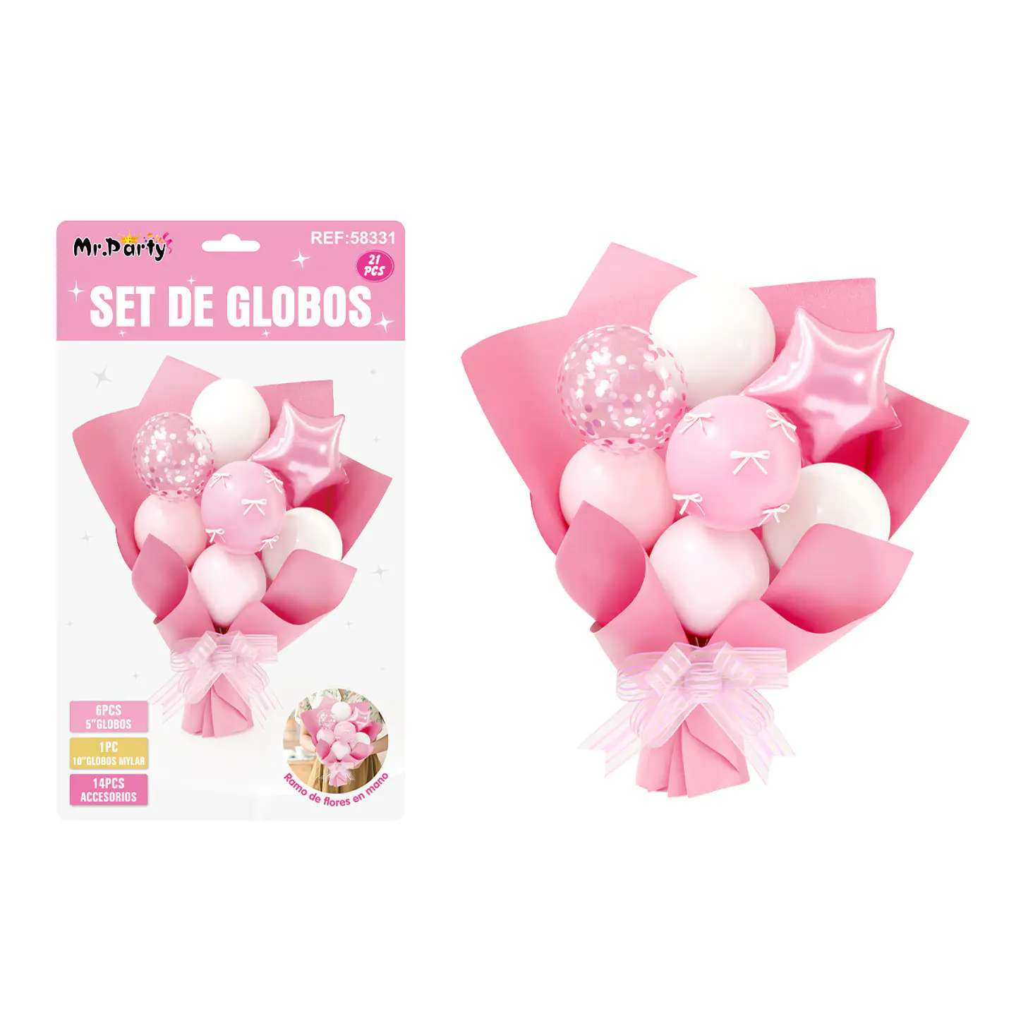 Set de globos látex tipo ramo rosa 21pcs 1