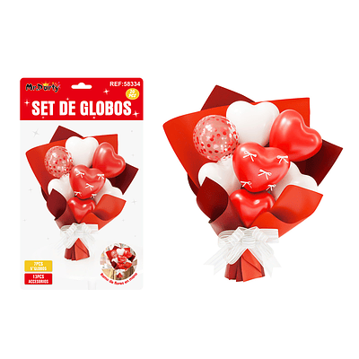 Set de globos látex tipo ramo rojo y blanco 20pcs