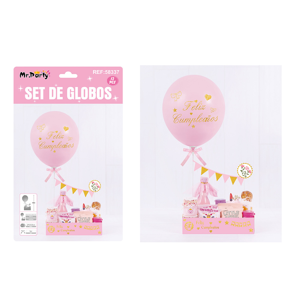 Set de globos látex con soporte de caja solo color rosado 12pcs