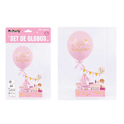 Set de globos látex con soporte de caja solo color rosado 12pcs