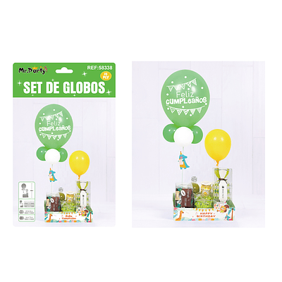Set de globos látex con soporte de caja solo color verde 16pcs