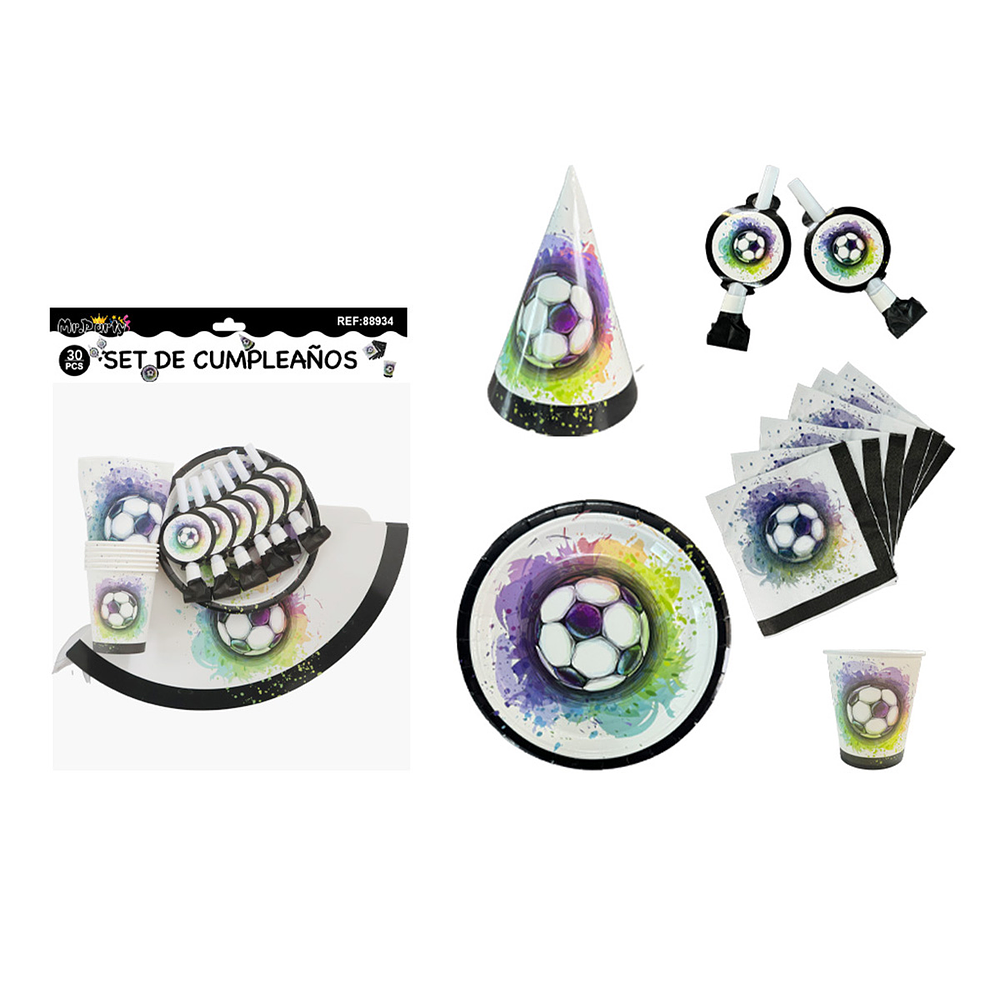 Set de servicios de fútbol para cumpleaños 30pcs