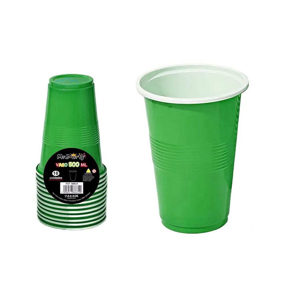 Vasos plásticos verde oscuro doble bicolor 500ML 10pcs