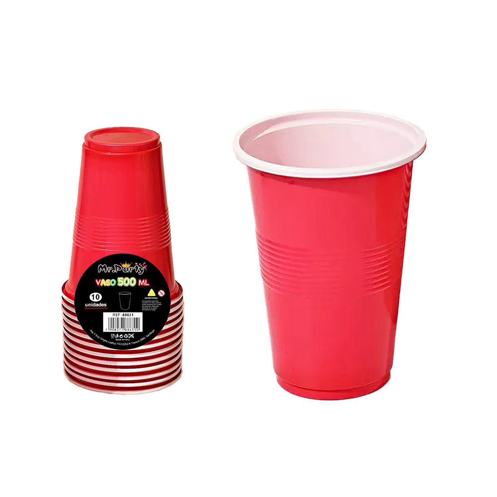 Vasos plásticos desechable rojo bicolor 500ML 10pcs