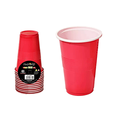 Vasos plásticos desechable rojo bicolor 500ML 10pcs