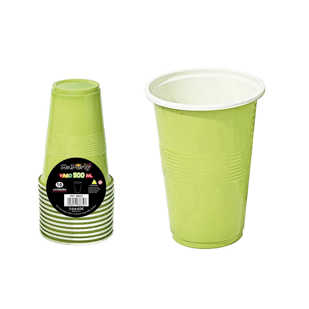 Vasos plásticos desechable verde bicolor 500ML 10pcs