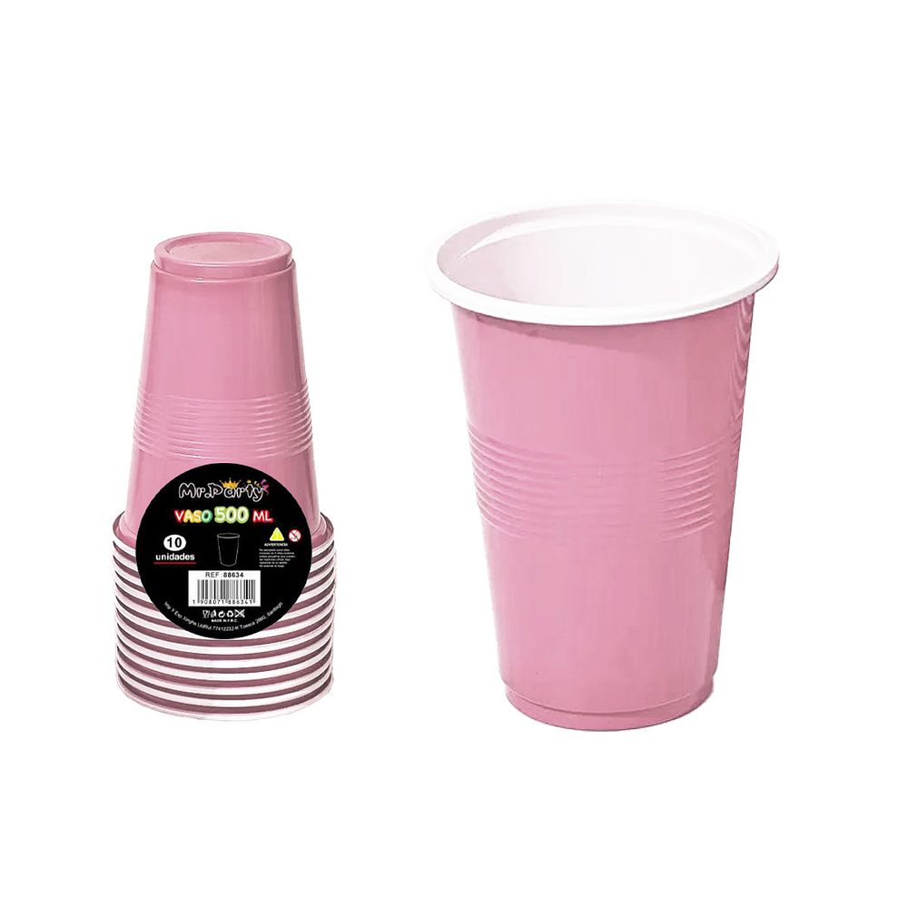 Vasos plásticos desechable rosado bicolor 500ML 10pcs