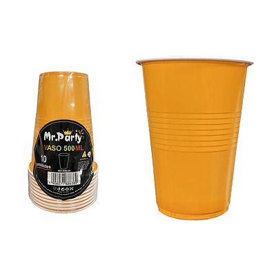 Vasos plásticos desechable naranjo bicolor 500ML 10pcs