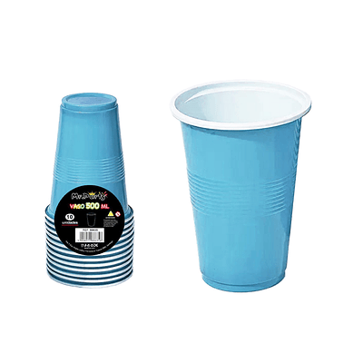 Vasos plásticos desechable celeste bicolor 500ML 10pcs
