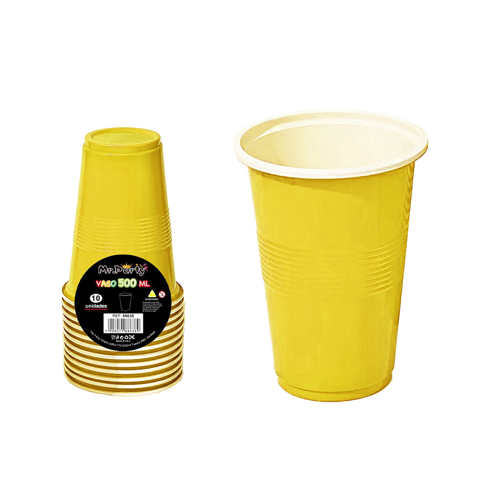 Vasos plásticos desechable amarillo bicolor 500ML 10pcs