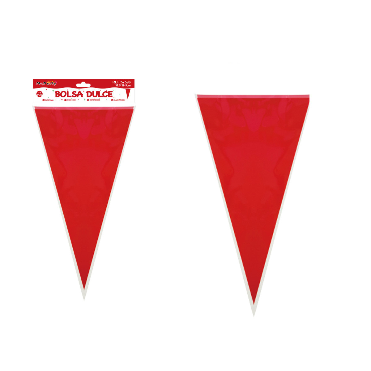Bolsa para dulces triangular rojo 18*37cm 10pcs