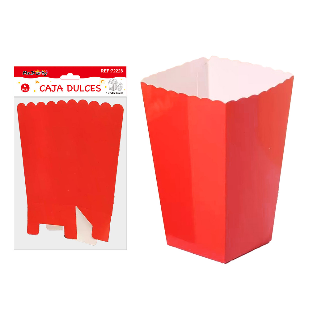 Caja cabritas/dulces ondulada plegable rojo 12.5*7*6cm 6pcs