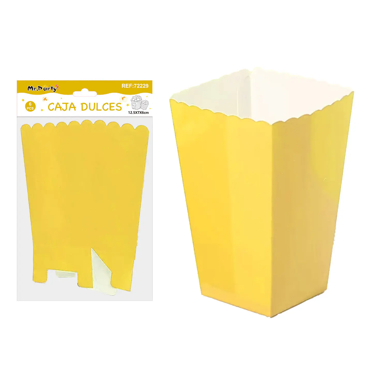 Caja cabritas/dulces ondulada plegable amarillo 12.5*7*6cm 6pcs 1