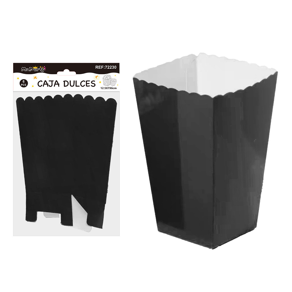 Caja cabritas/dulces ondulada plegable negro 12.5*7*6cm 6pcs