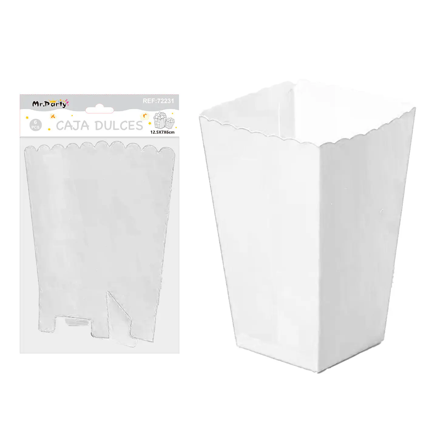 Caja cabritas/dulces ondulada plegable blanco 12.5*7*6cm 6pcs 1