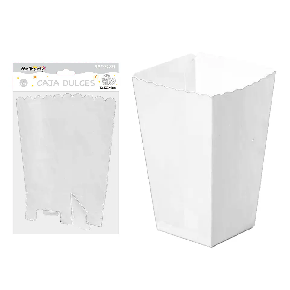 Caja cabritas/dulces ondulada plegable blanco 12.5*7*6cm 6pcs 1