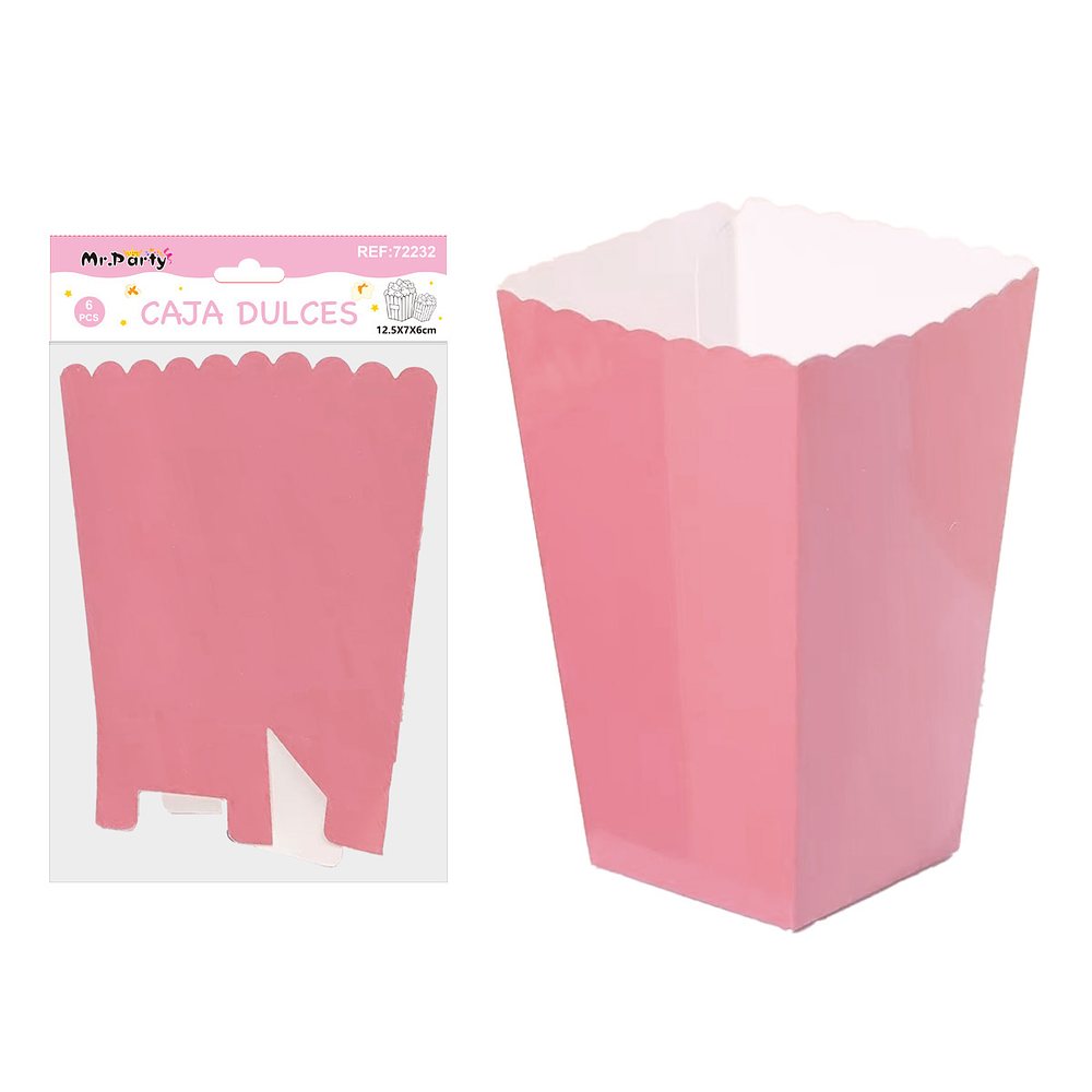 Caja cabritas/dulces ondulada plegable rosado 12.5*7*6cm 6pcs