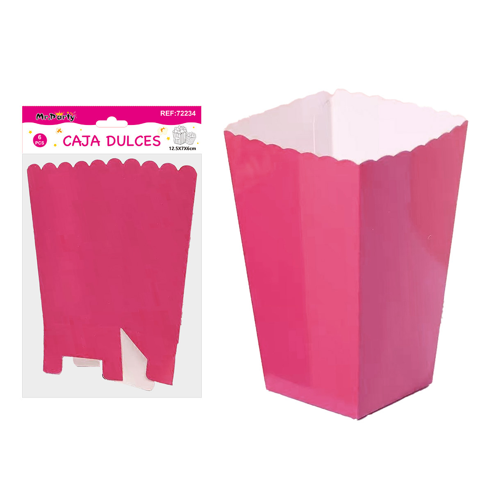 Caja cabritas/dulces ondulada plegable fucsia 12.5*7*6cm 6pcs