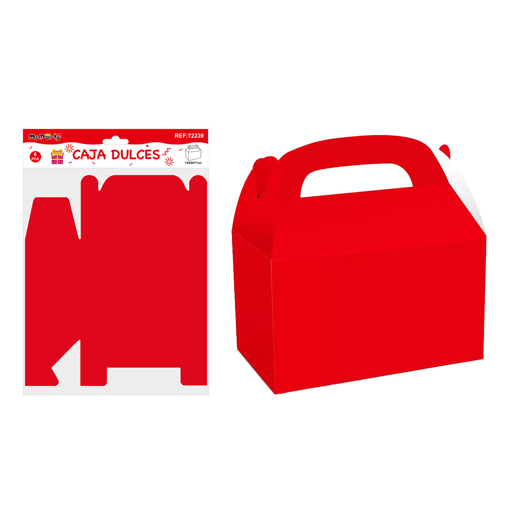 Caja dulces con manilla plegable rojo 14*6*11cm 6pcs