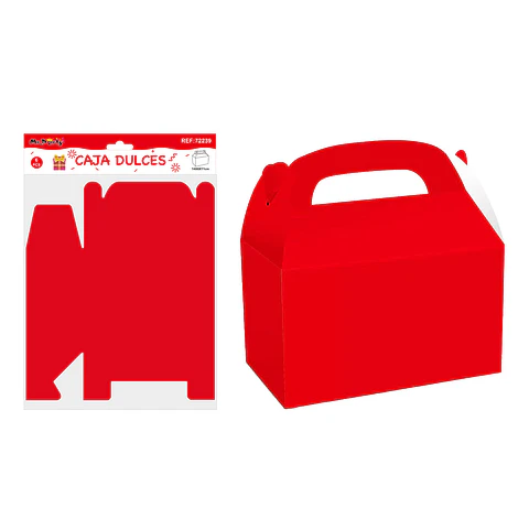 Caja dulces con manilla plegable rojo 14*6*11cm 6pcs