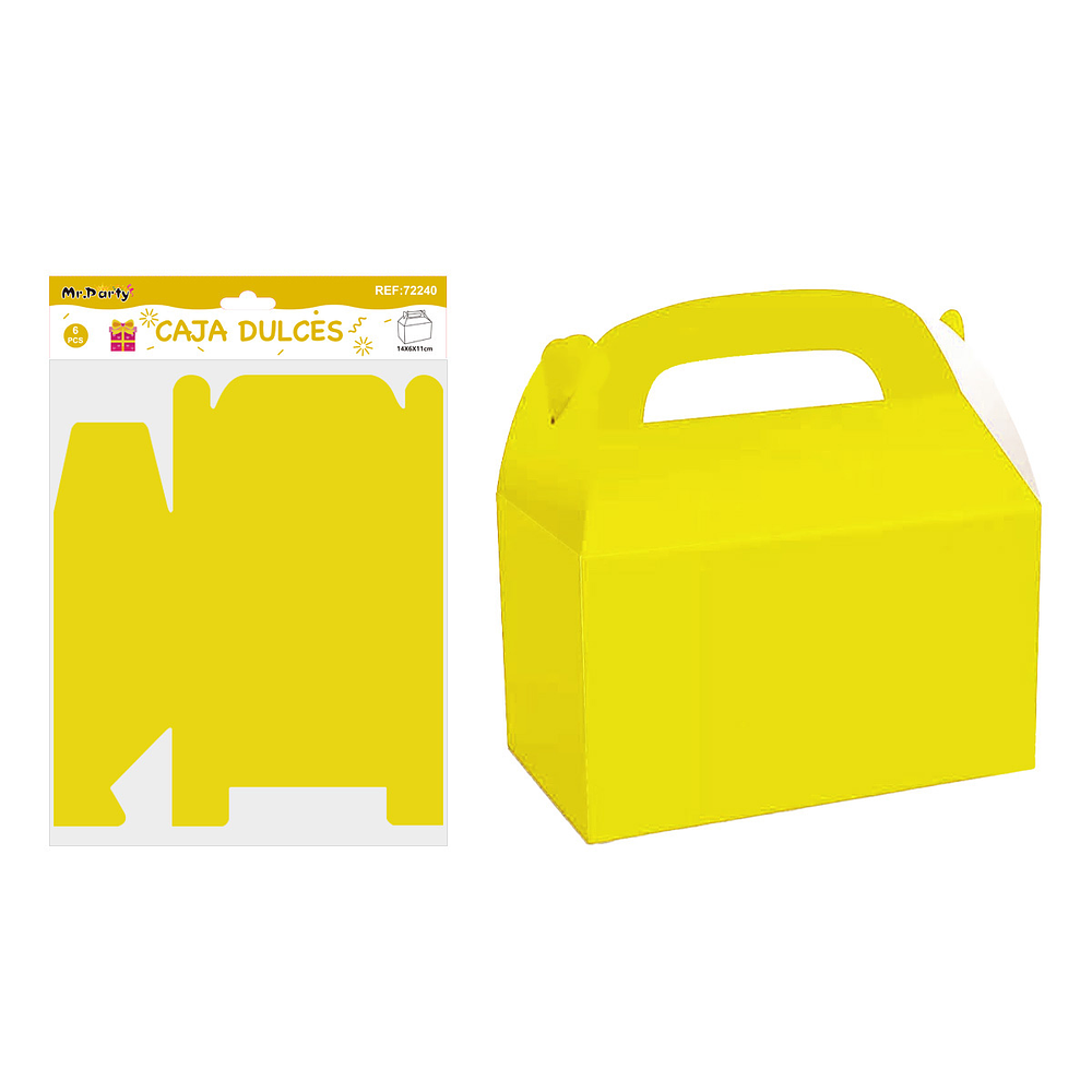 Caja dulces con manilla plegable amarillo 14*6*11cm 6pcs