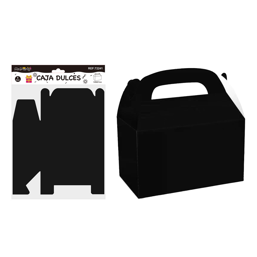 Caja dulces con manilla plegable negro 14*6*11cm 6pcs