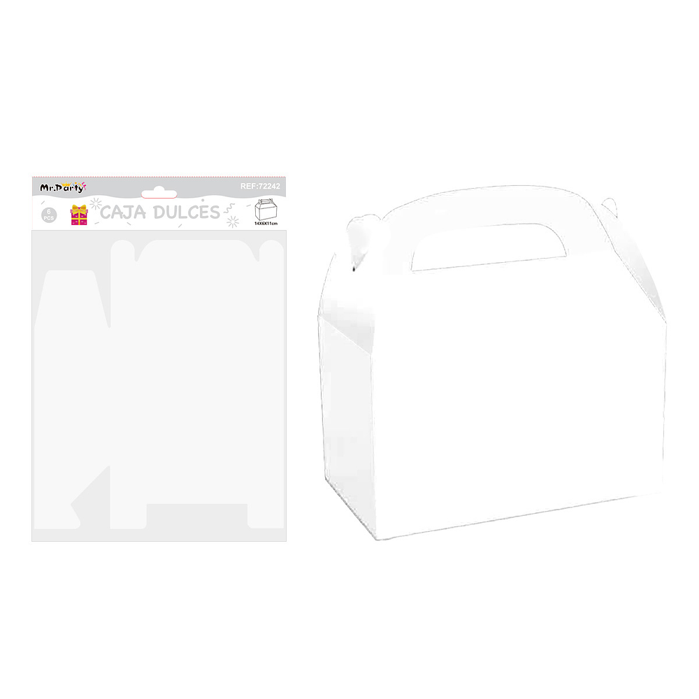 Caja dulces con manilla plegable blanco 14*6*11cm 6pcs