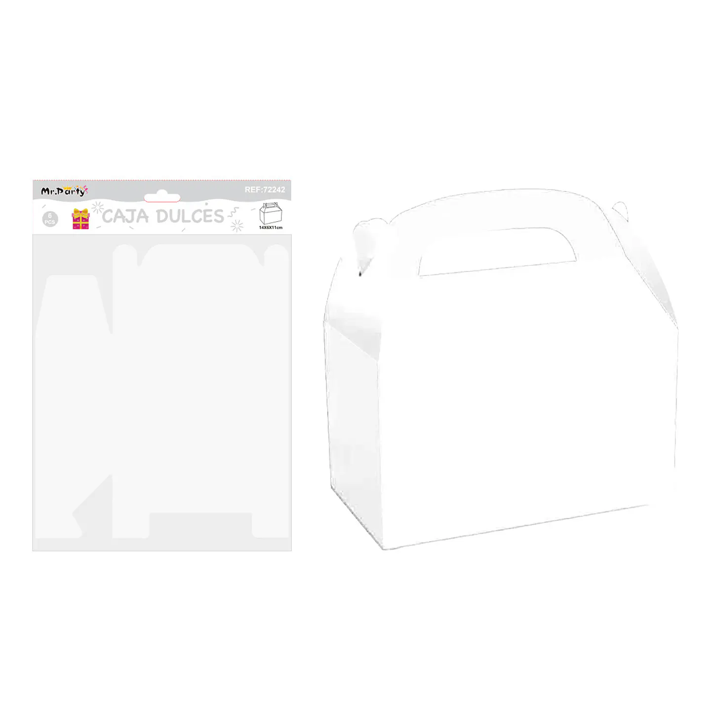 Caja dulces con manilla plegable blanco 14*6*11cm 6pcs 1