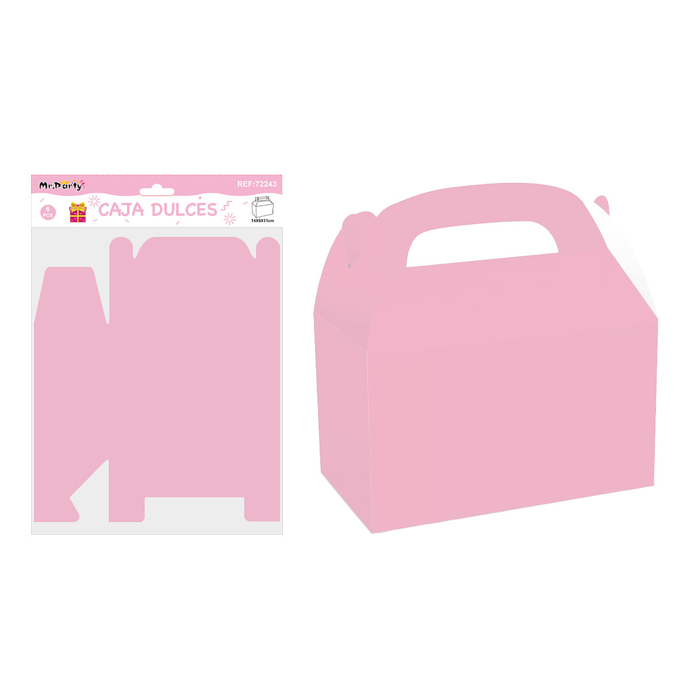 Caja dulces con manilla plegable rosa 14*6*11cm 6pcs