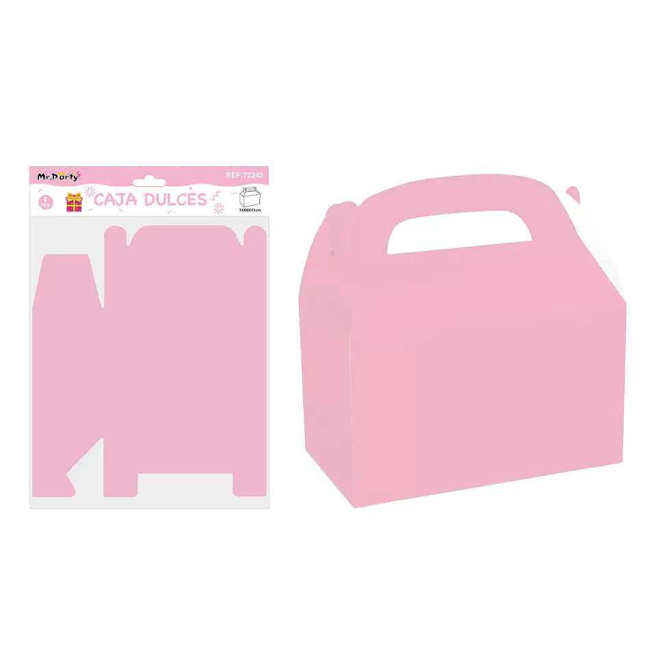 Caja dulces con manilla plegable rosa 14*6*11cm 6pcs 1