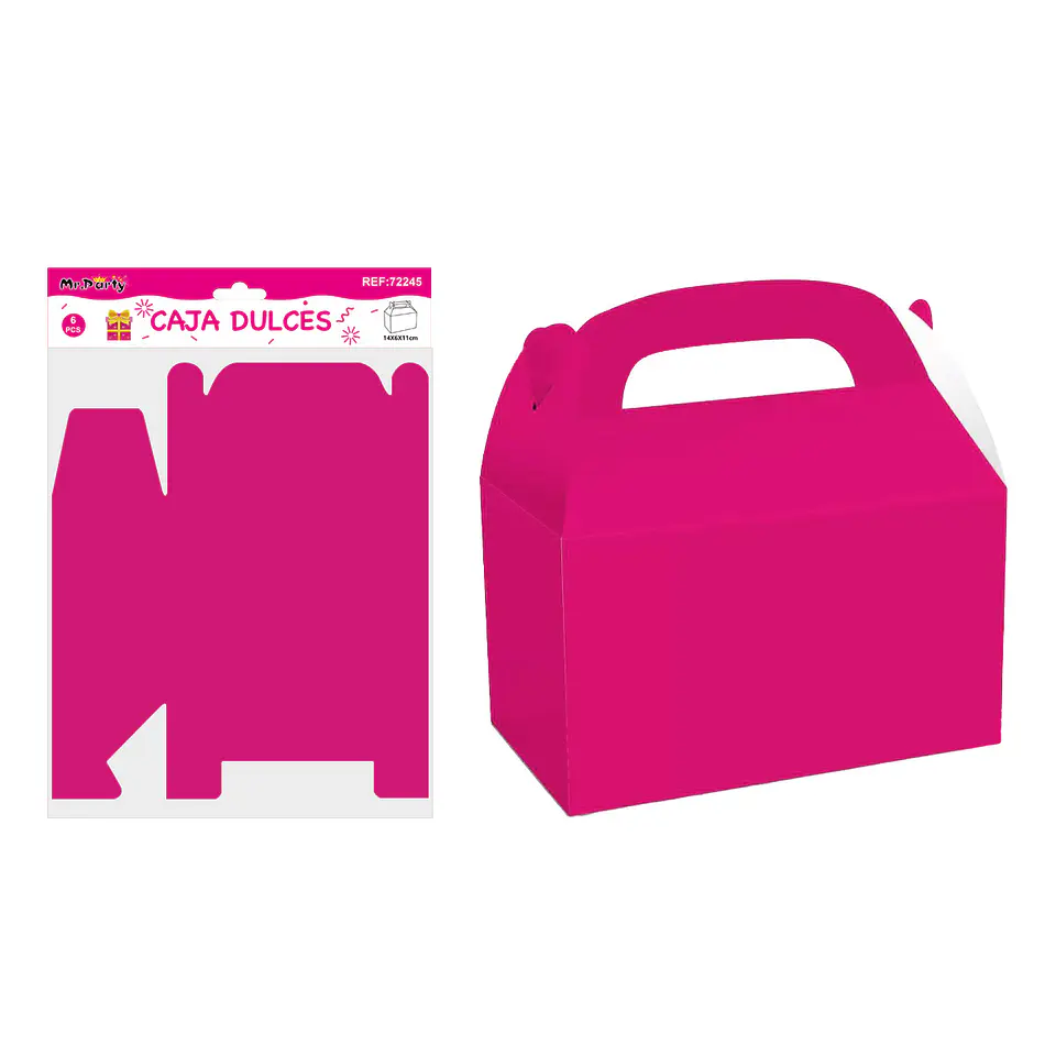 Caja dulces con manilla plegable fucsia 14*6*11cm 6pcs 1