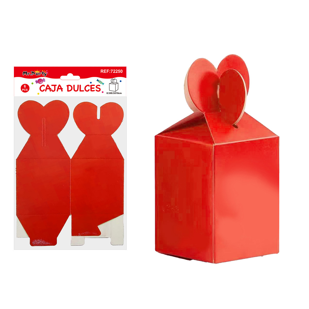 Caja dulces plegable rojo 8.5*8.5*10cm 6pcs