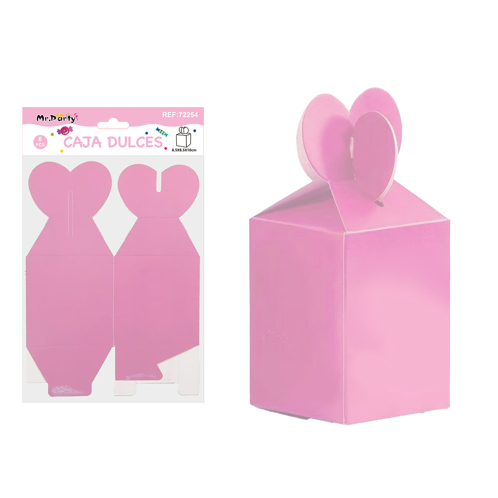 Caja dulces plegable rosa 8.5*8.5*10cm 6pcs