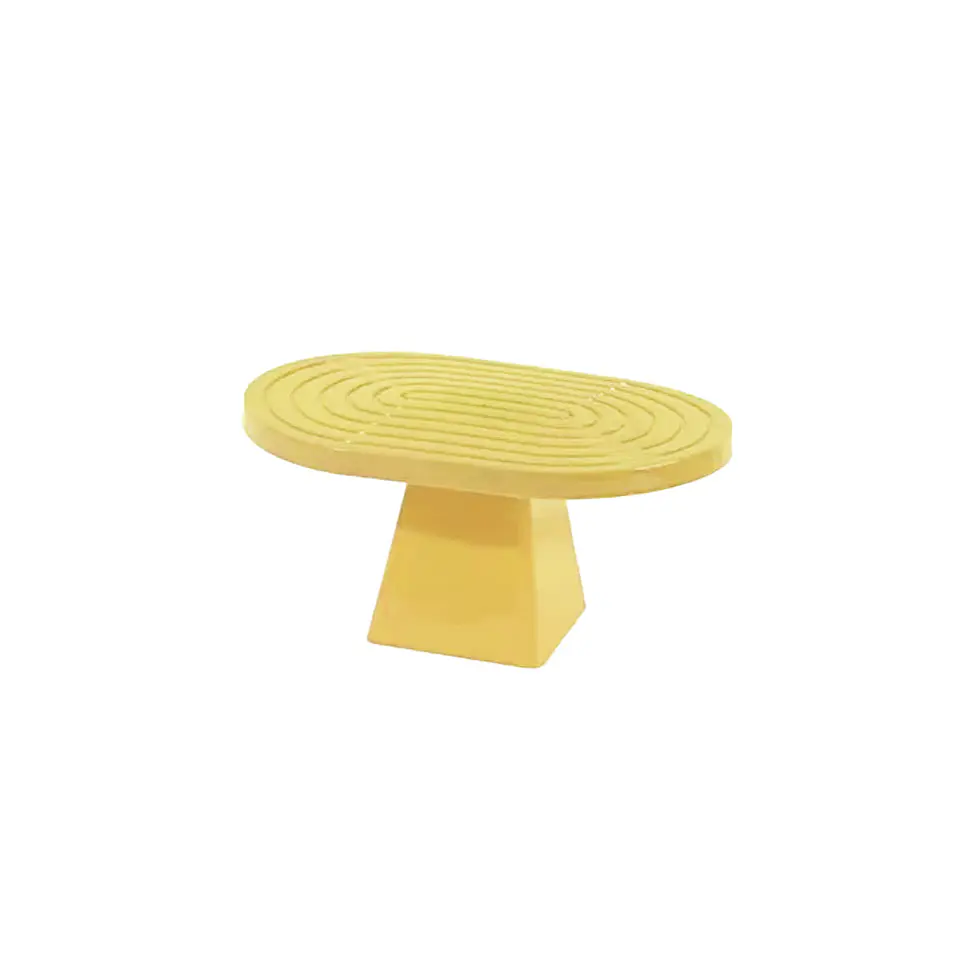 Soporte para torta superficie ovalada con textura amarillo brillante 20*28*23cm 1