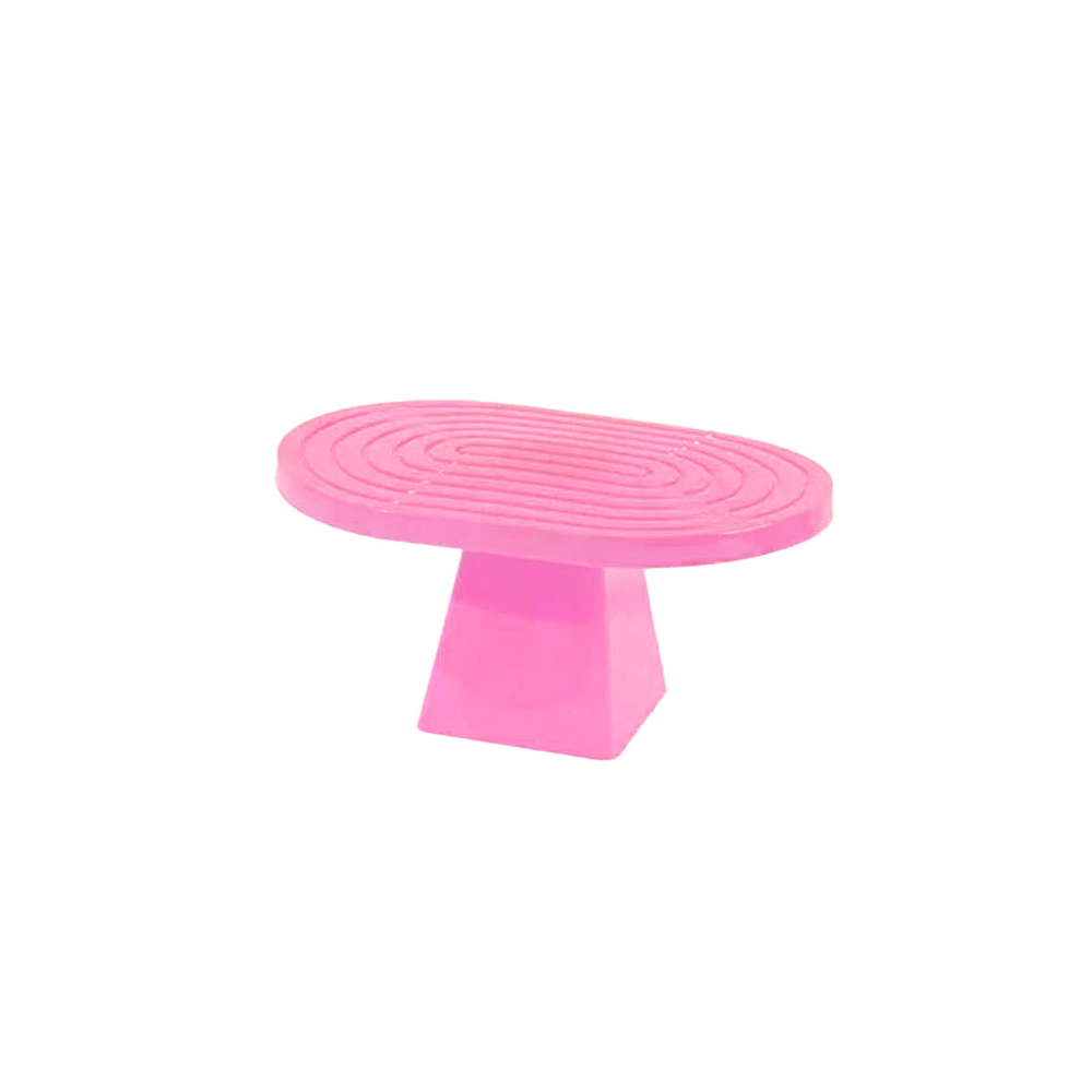 Soporte para torta superficie ovalada con textura rosado fluorescente 20*28*23cm
